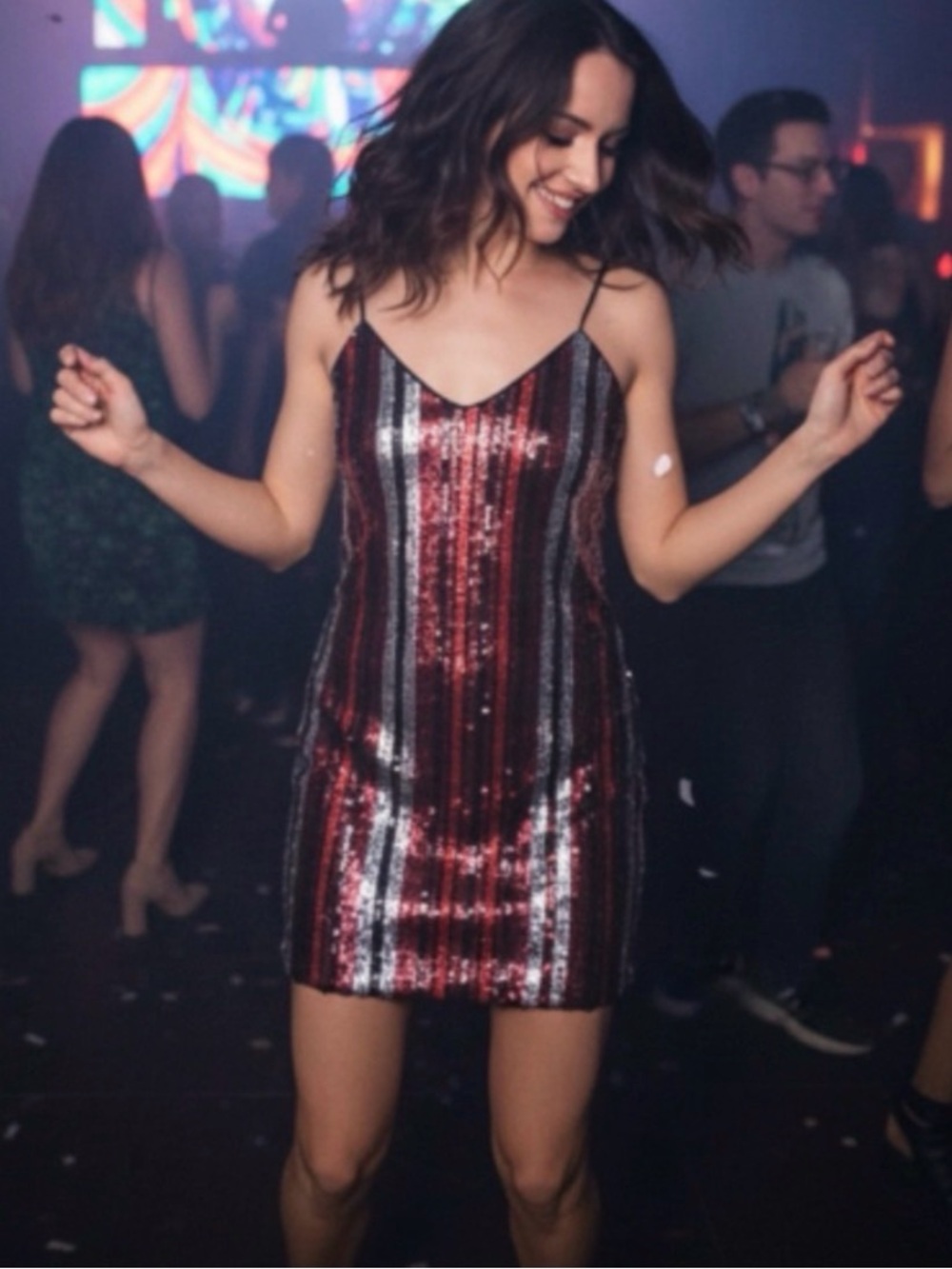 NWT Bar lll Wild Luxe Sequined Striped Slip Dress - Red & Black